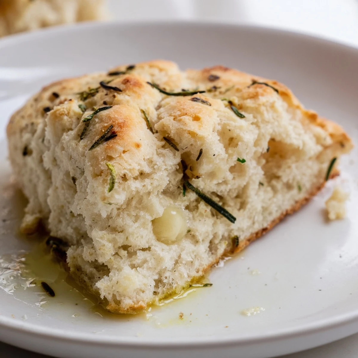 Golden-brown yeast-free garlic and rosemary bannock bread wedges, savory and fragrant, ready to serve.