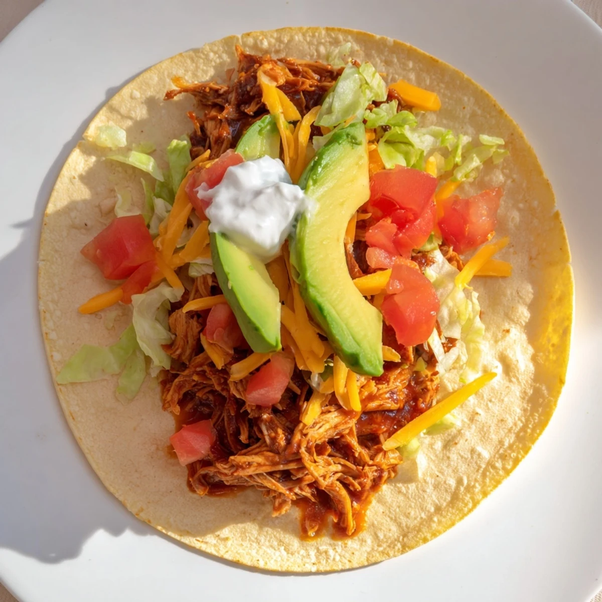 Slow cooker shredded chicken tacos, brimming with tender meat, ready for topping and enjoying.