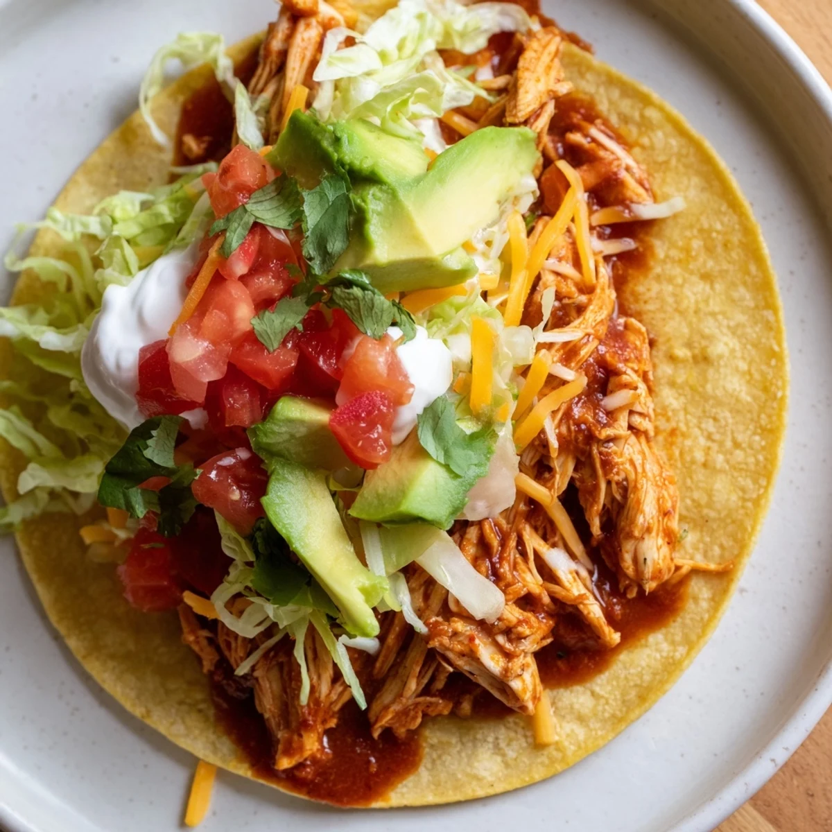 Warm corn tortillas overflowing with savory slow cooker shredded chicken tacos, ready to be devoured.