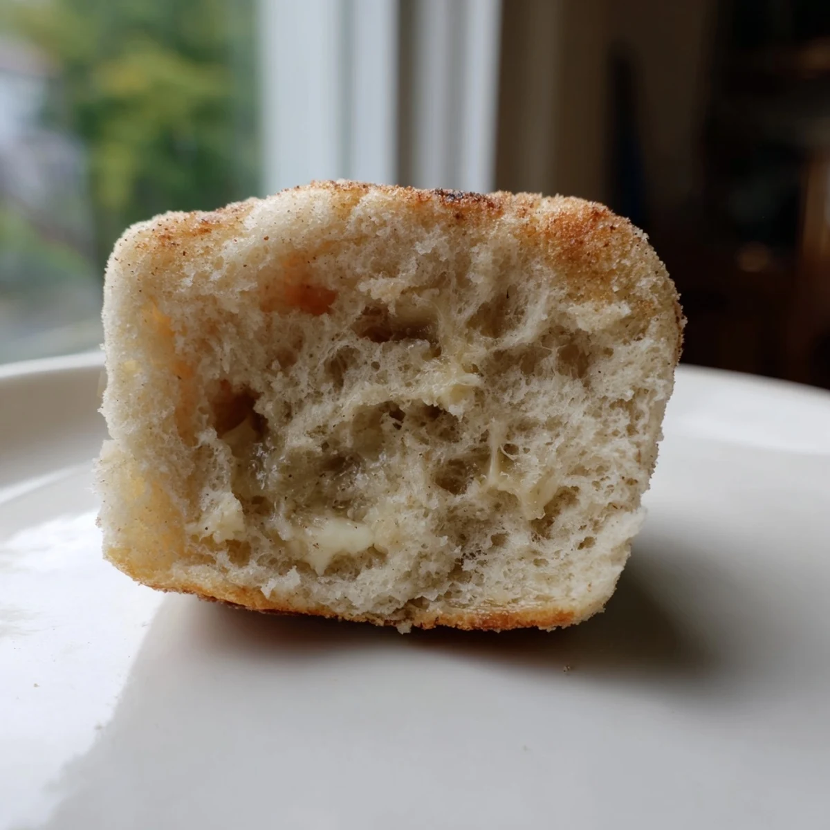 Fluffy sheet pan English muffins with visible nooks, promising a satisfying, delicious bite.