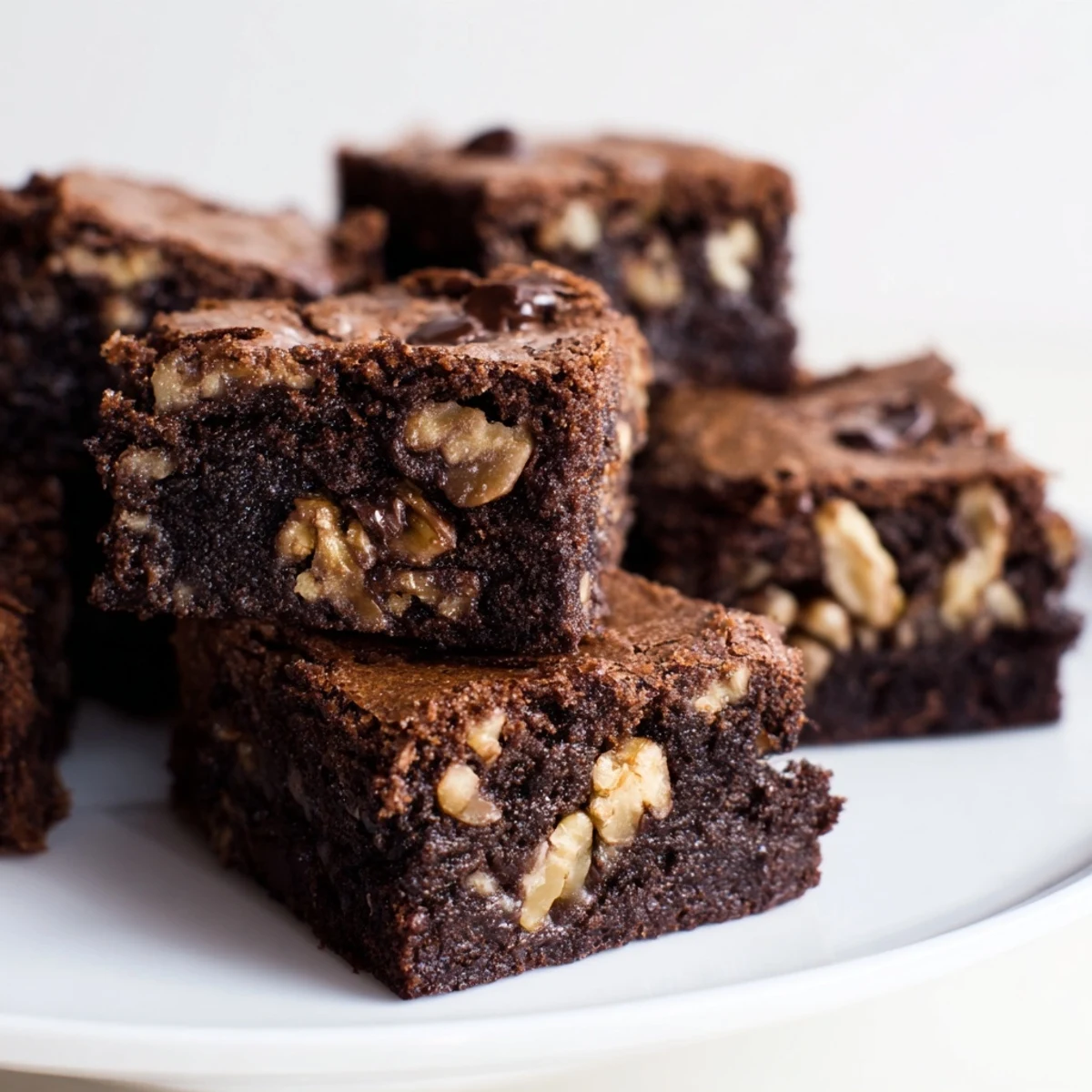 Golden-brown, freshly baked fudgy walnut brownies cut into squares, ready to be served.