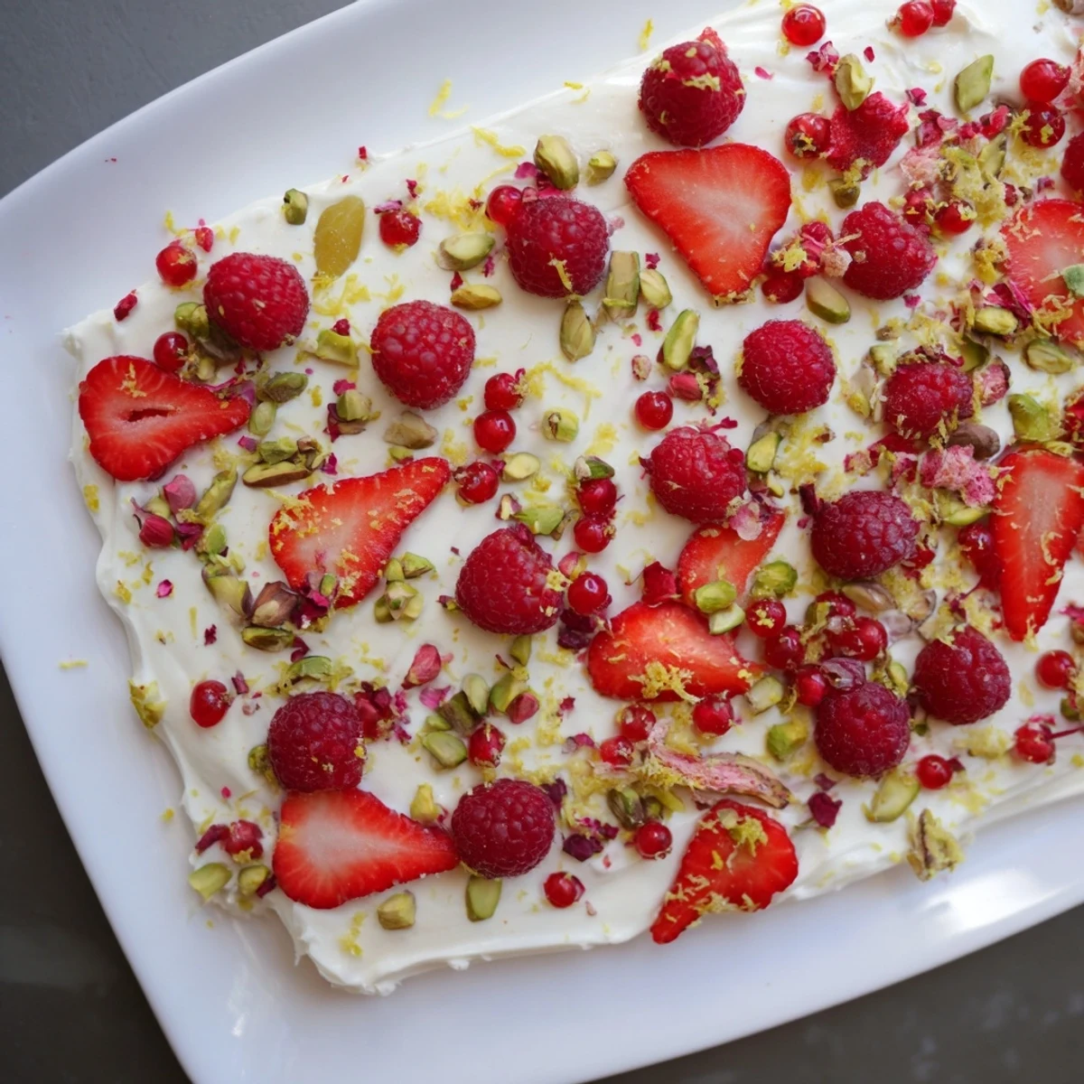 Frozen yogurt bark with juicy red berries, a refreshing and easy summer dessert.