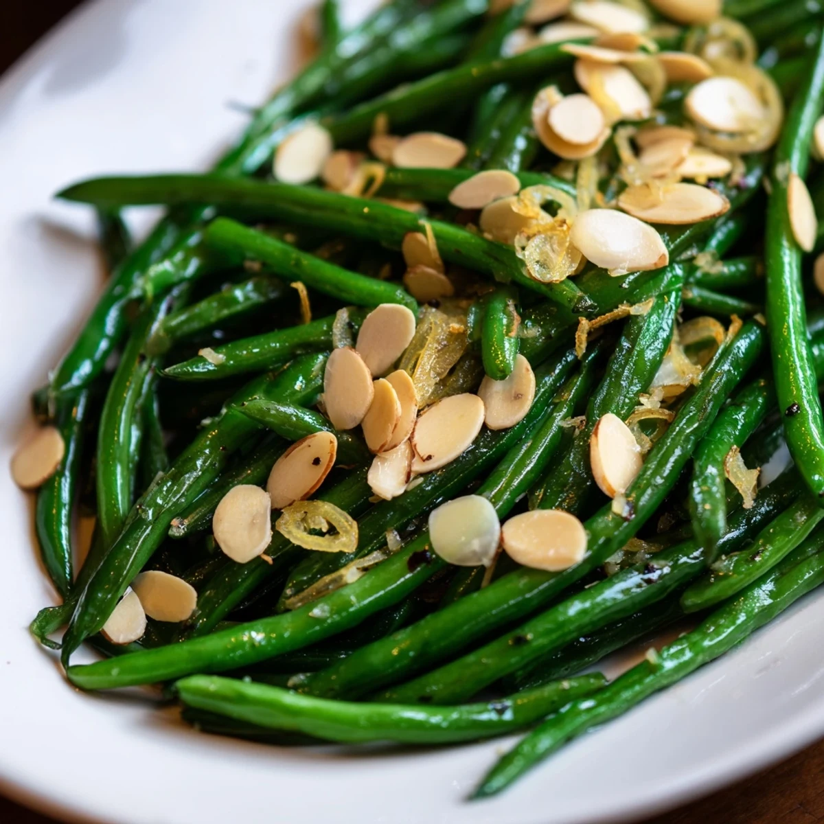 Bright green Sautéed Green Beans offer a beautiful, healthy meal, tossed with garlic and almonds.