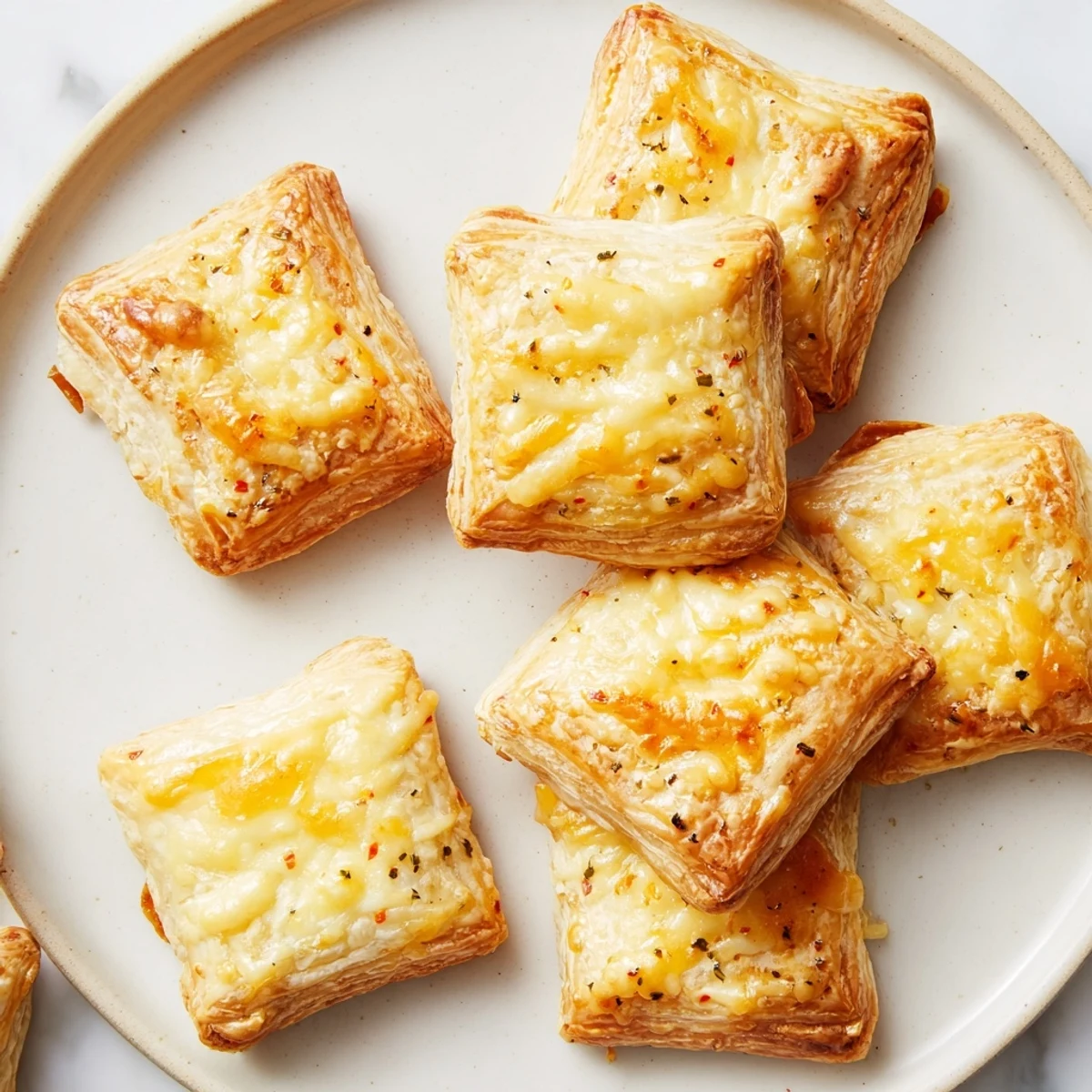 Crispy-edged Cheese and Spice Puff Pastry Bites, expertly arranged, ready to be enjoyed as appetizers.