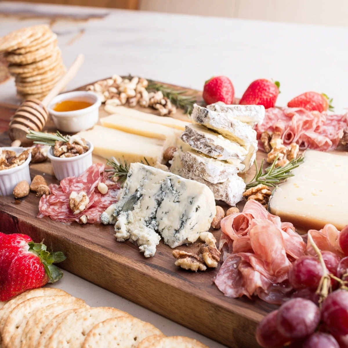 Overflowing The Waterfall Edge Grazing Board, a visually stunning appetizer arranged for sharing and gathering.
