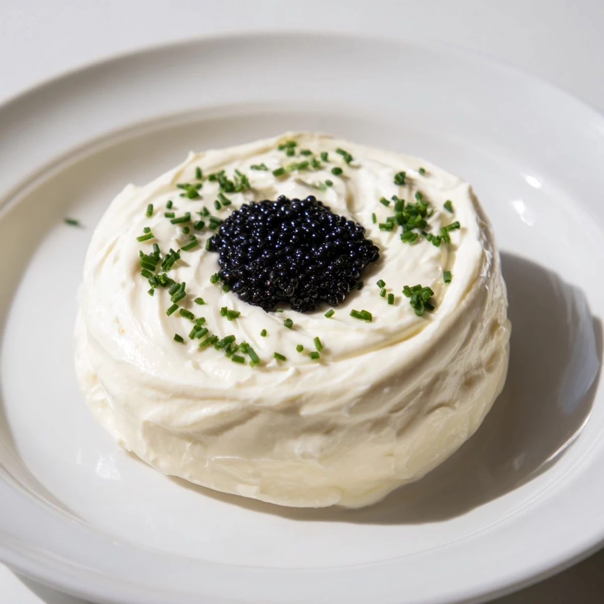Elegant Diamond Inlay appetizer: a luxurious caviar diamond embedded creamy cream cheese ring, ready to serve.