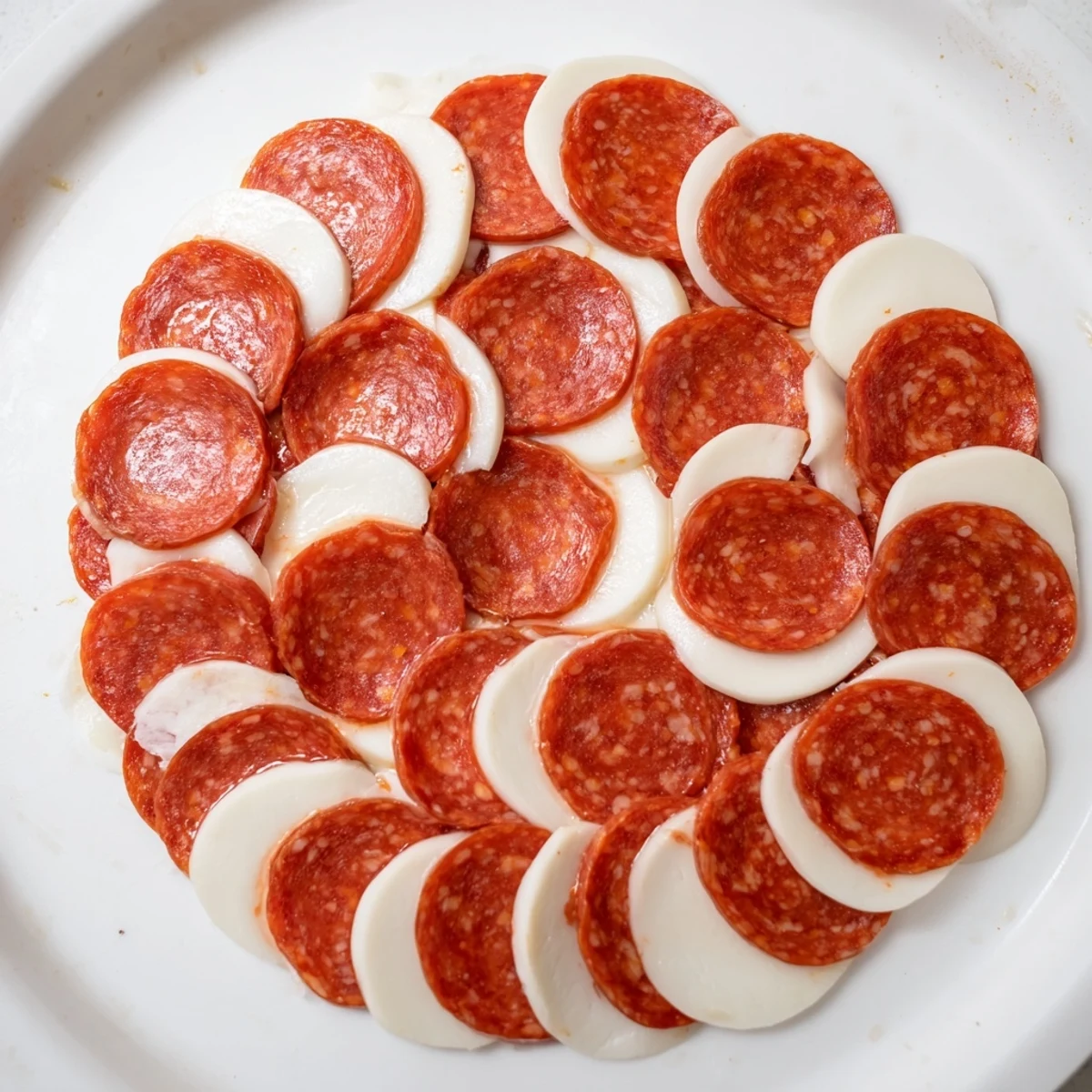 Overlapping circles of pepperoni create a dragon scale pattern over melty cheese in this Dragon Scale.
