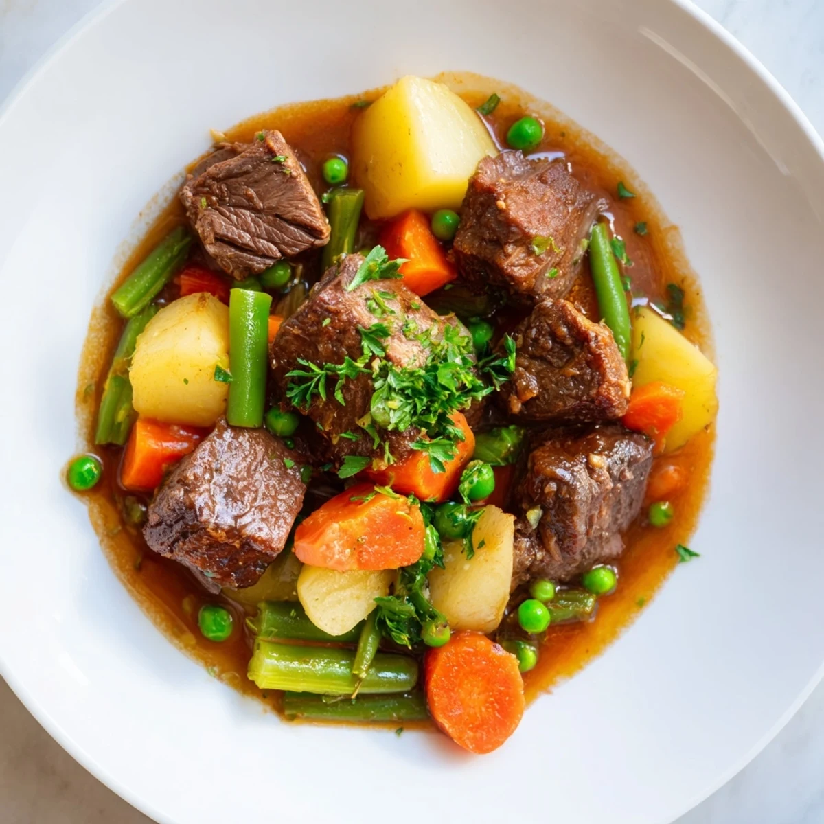 Tender beef and chunky vegetables simmered in a pressure cooker to make this savory stew.