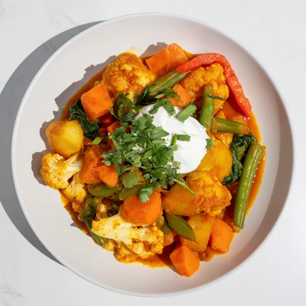 Enjoy a steaming bowl of Waste-Free Vegetarian Curry, served hot with fluffy rice and fresh cilantro.
