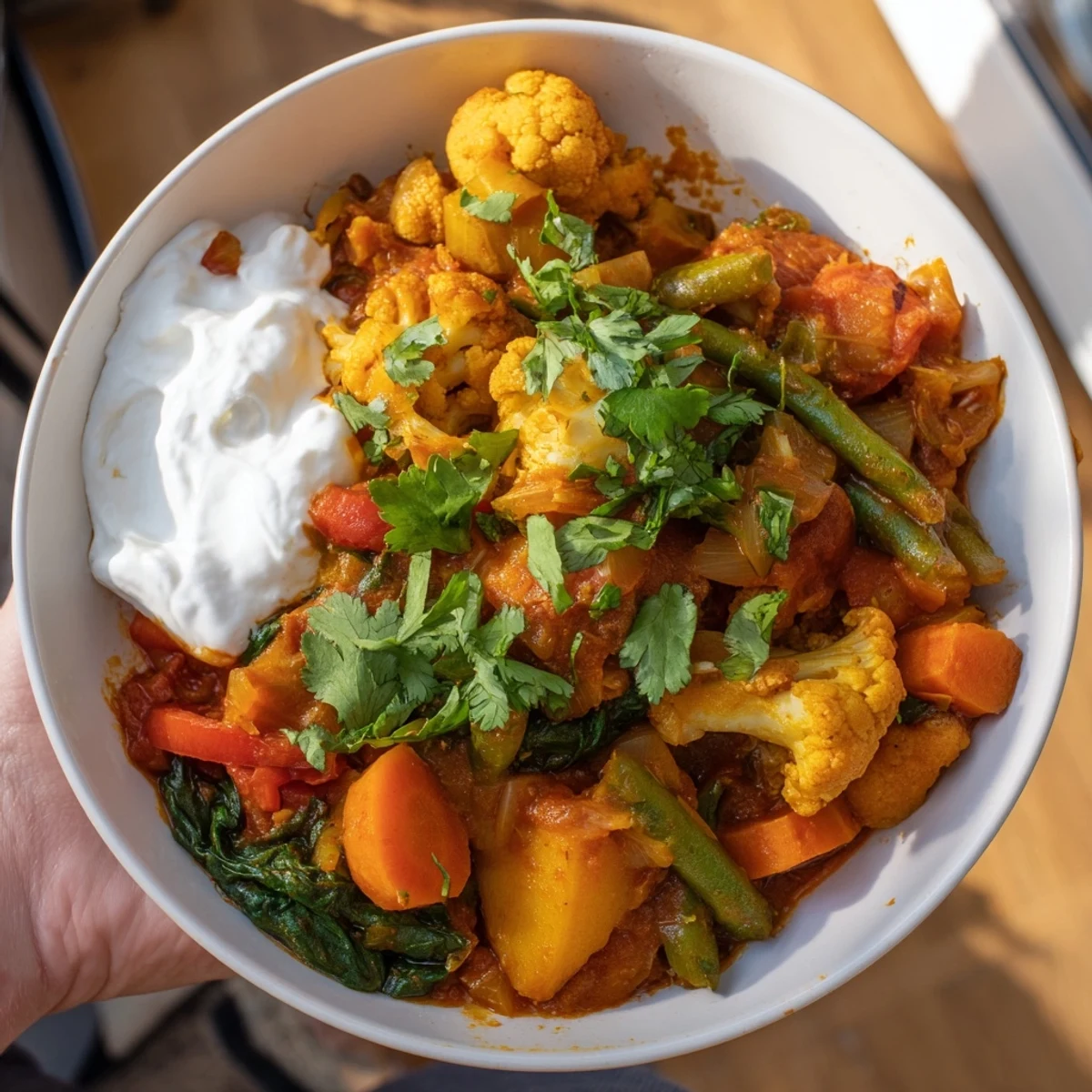 Waste-Free Vegetarian Curry: A colorful assortment of fresh vegetables simmering in creamy coconut milk and spices.