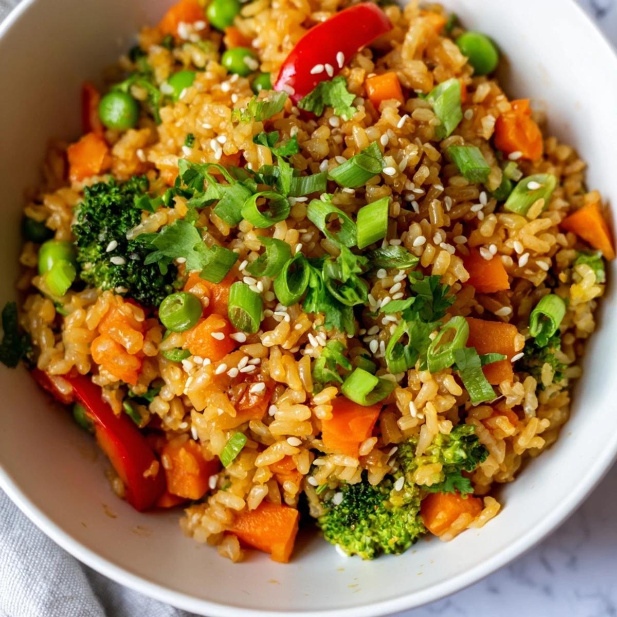 Crispy Vegetable Fried Rice Bowls with colorful veggies, ready to savor a delicious Asian-inspired dinner.