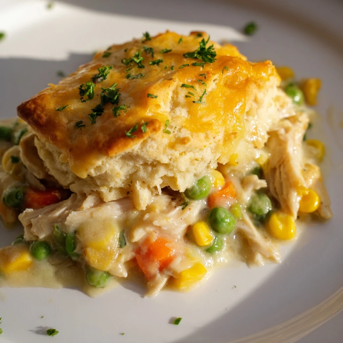 Image of creamy Chicken Cobbler with Red Lobster mix, showcasing a golden crust and savory, flavorful filling.