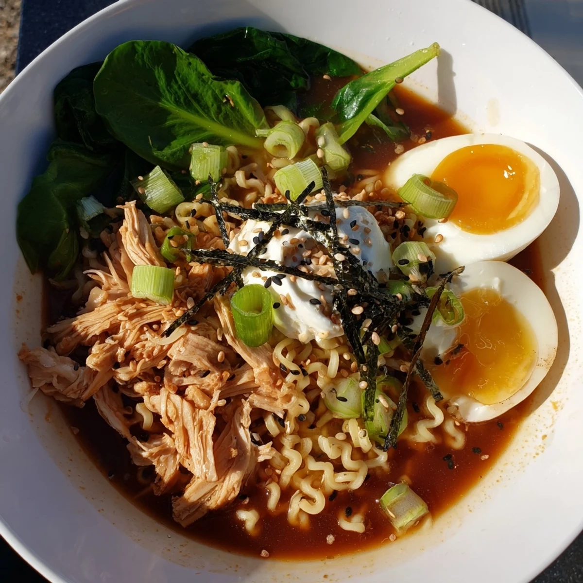 Creamy homemade Chicken Ramen with Kewpie Mayo arranged with tender chicken and a perfectly boiled egg, ideal for dinner.