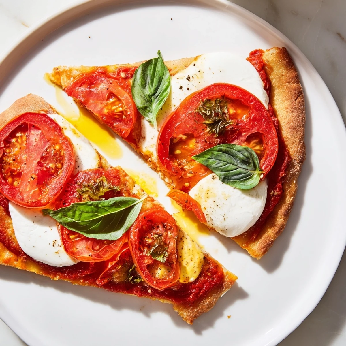 Freshly baked Quick Margherita Naan Pizza: a close-up of the delicious flatbread with vibrant toppings.