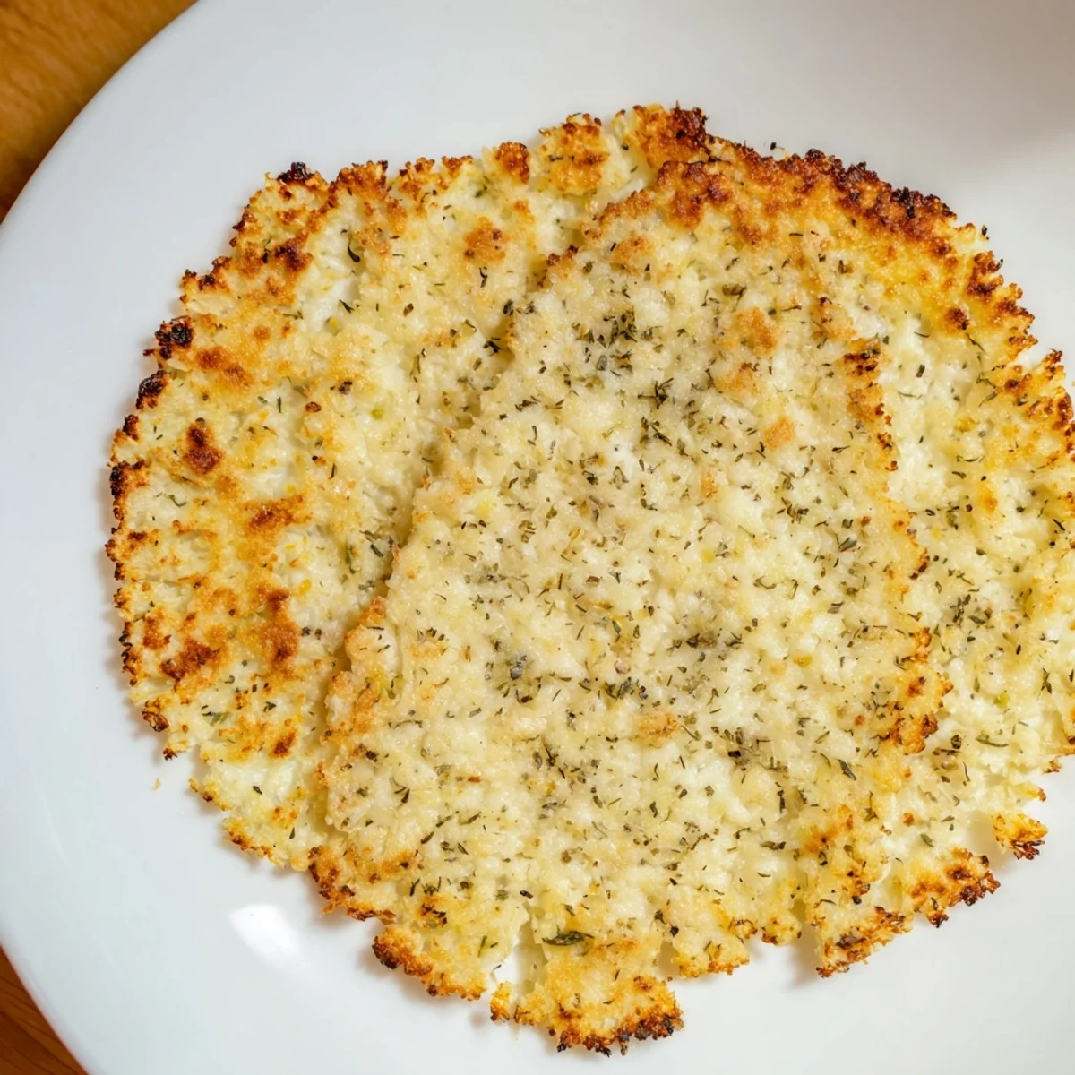 Golden, crispy cauliflower pizza crust, ready for your favorite toppings and a delicious meal tonight.