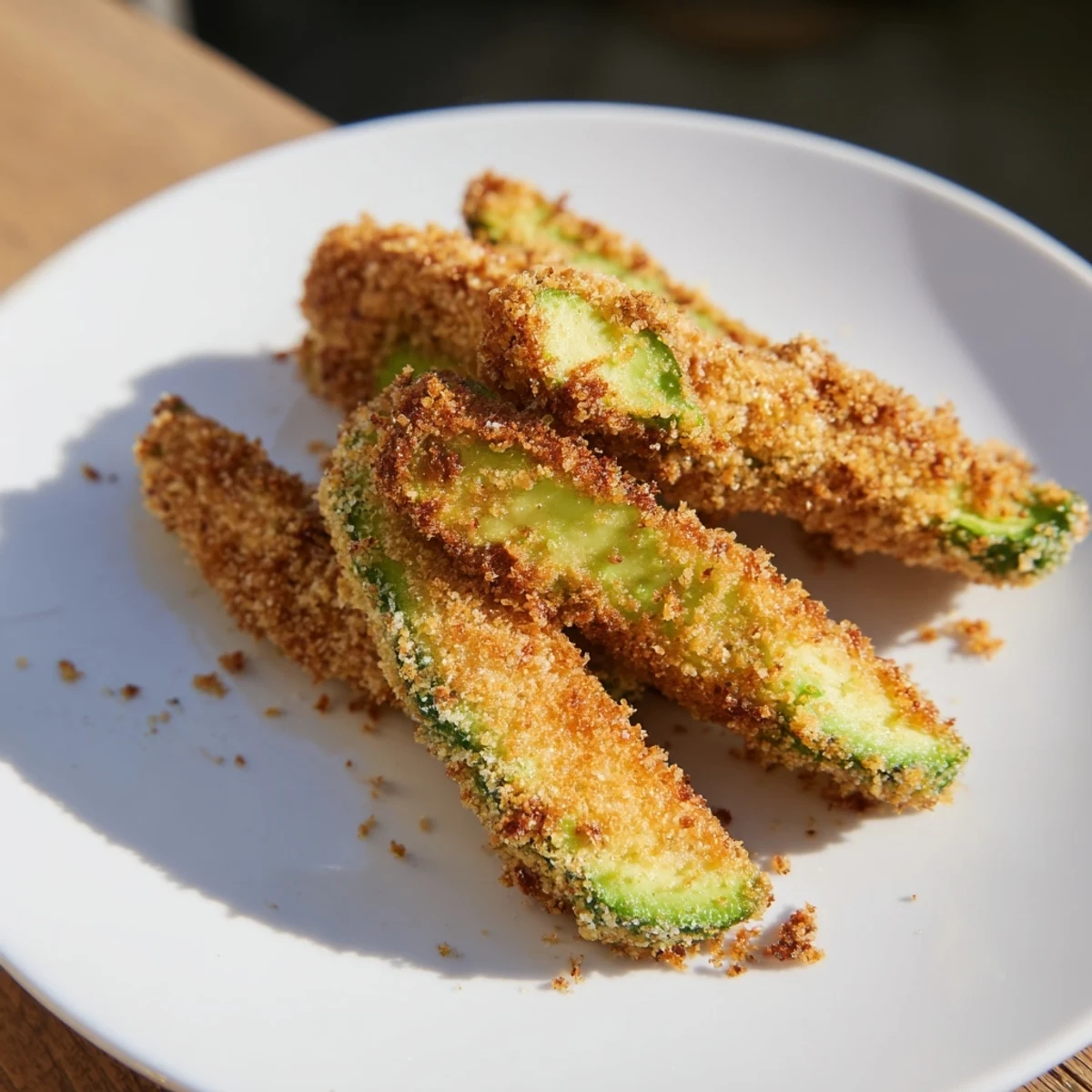 Golden brown, crispy baked avocado fries served fresh with a creamy dipping sauce.
