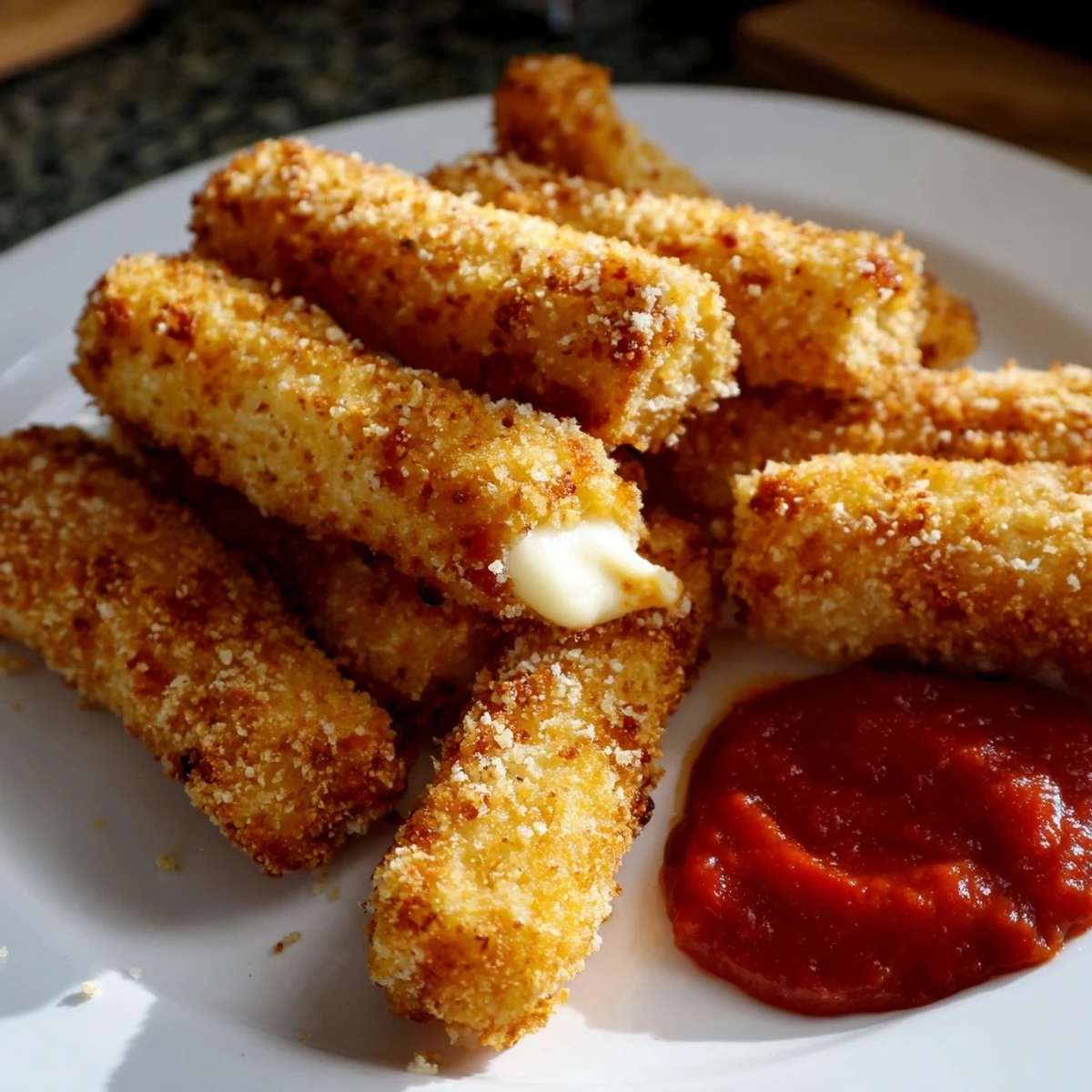 Enjoy these flavorful, homemade air fryer mozzarella sticks, a delicious snack with a satisfying crunch.