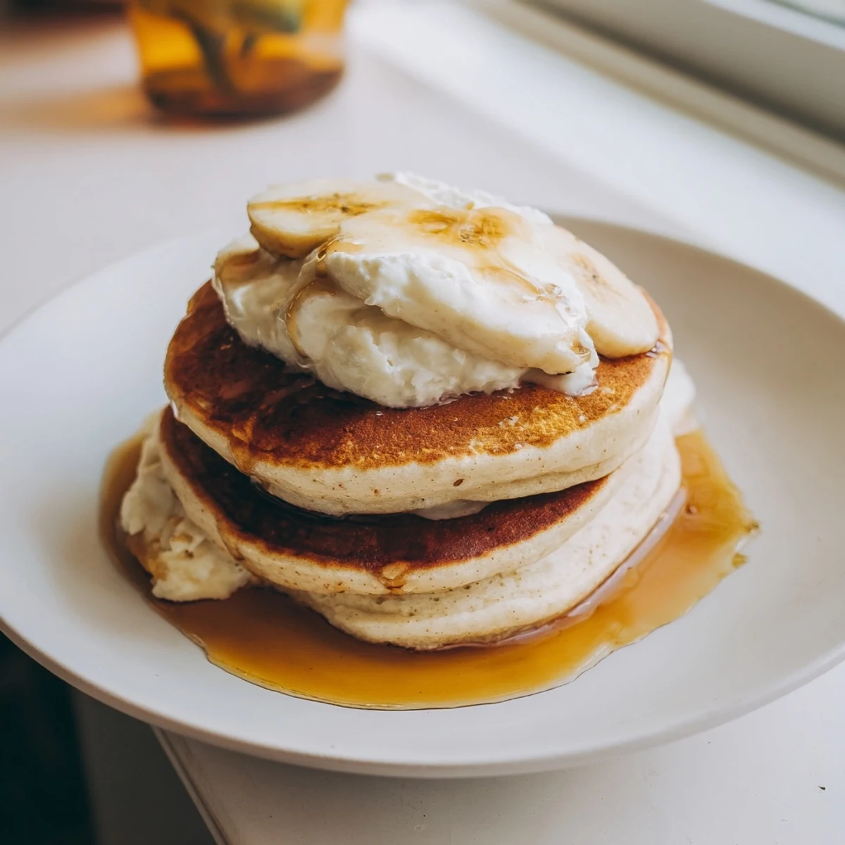 Mouthwatering image of protein banana pancakes, perfect for a quick, protein-packed breakfast.
