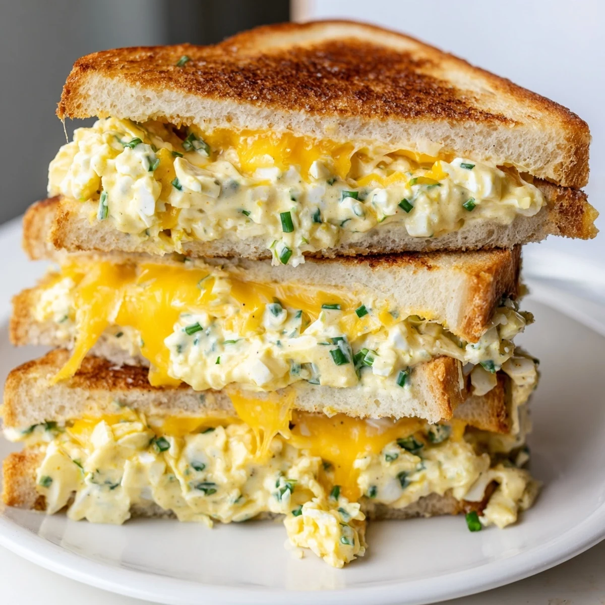 Golden, melty Egg Salad Grilled Cheese sandwich, a comfort food classic, ready to eat!