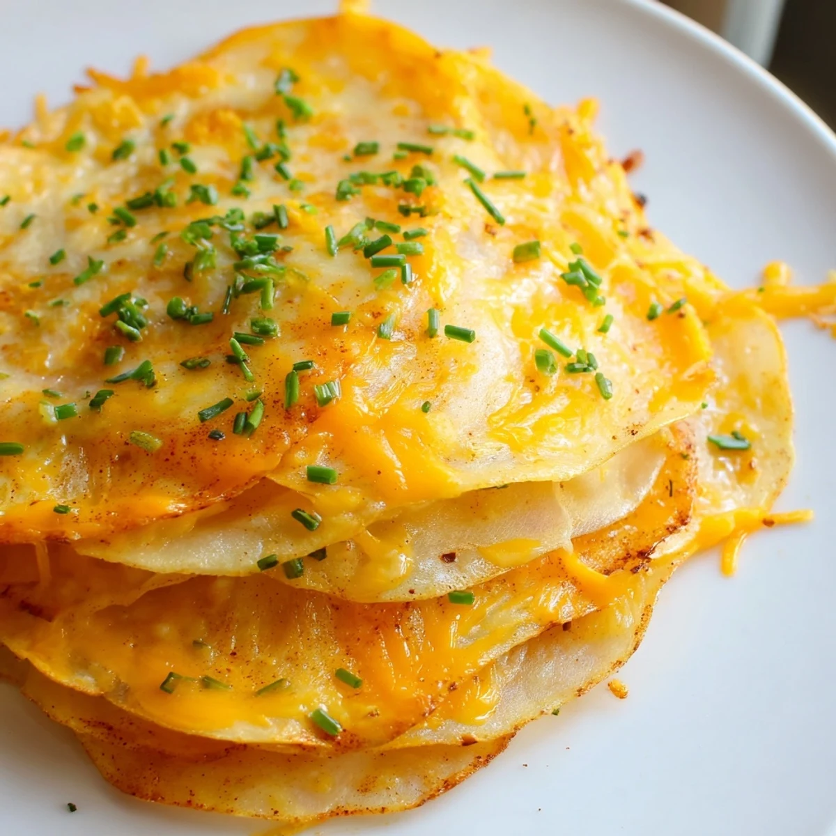 Air-fried to perfection, these Crispy Onion Cheese Chips feature golden cheese and browned onion rings.