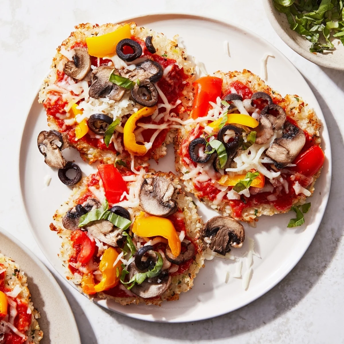 Crispy Rice Cake Pizza Squares, baked to bubbly perfection, loaded with mozzarella and pepperoni.