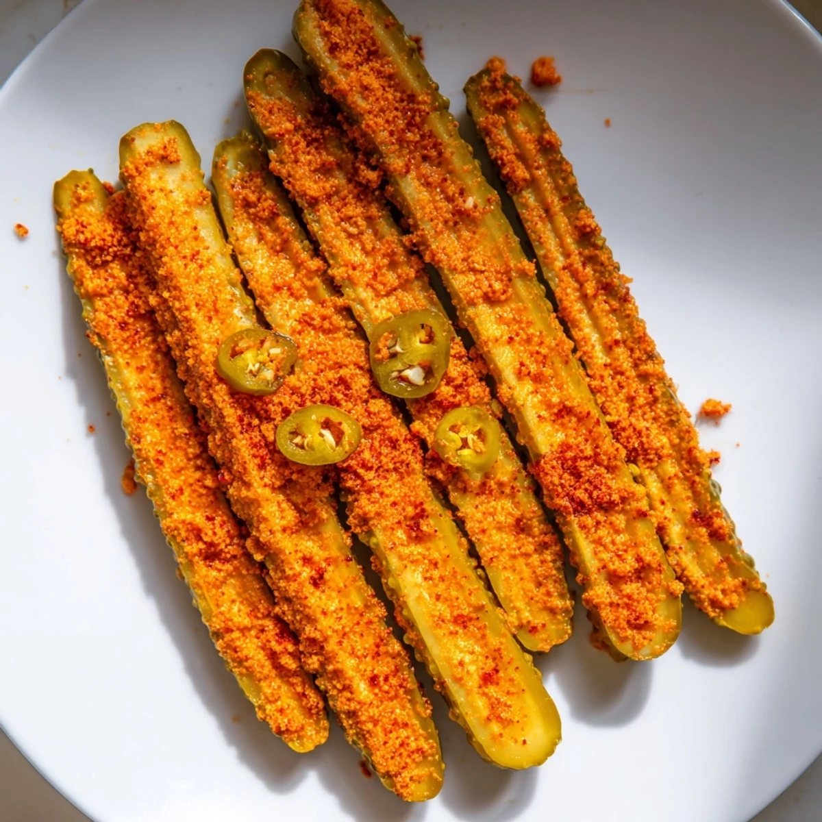 Chilled Taco Pickles in a glass jar, garnished with red pepper flakes for a bold, addictive crunch.