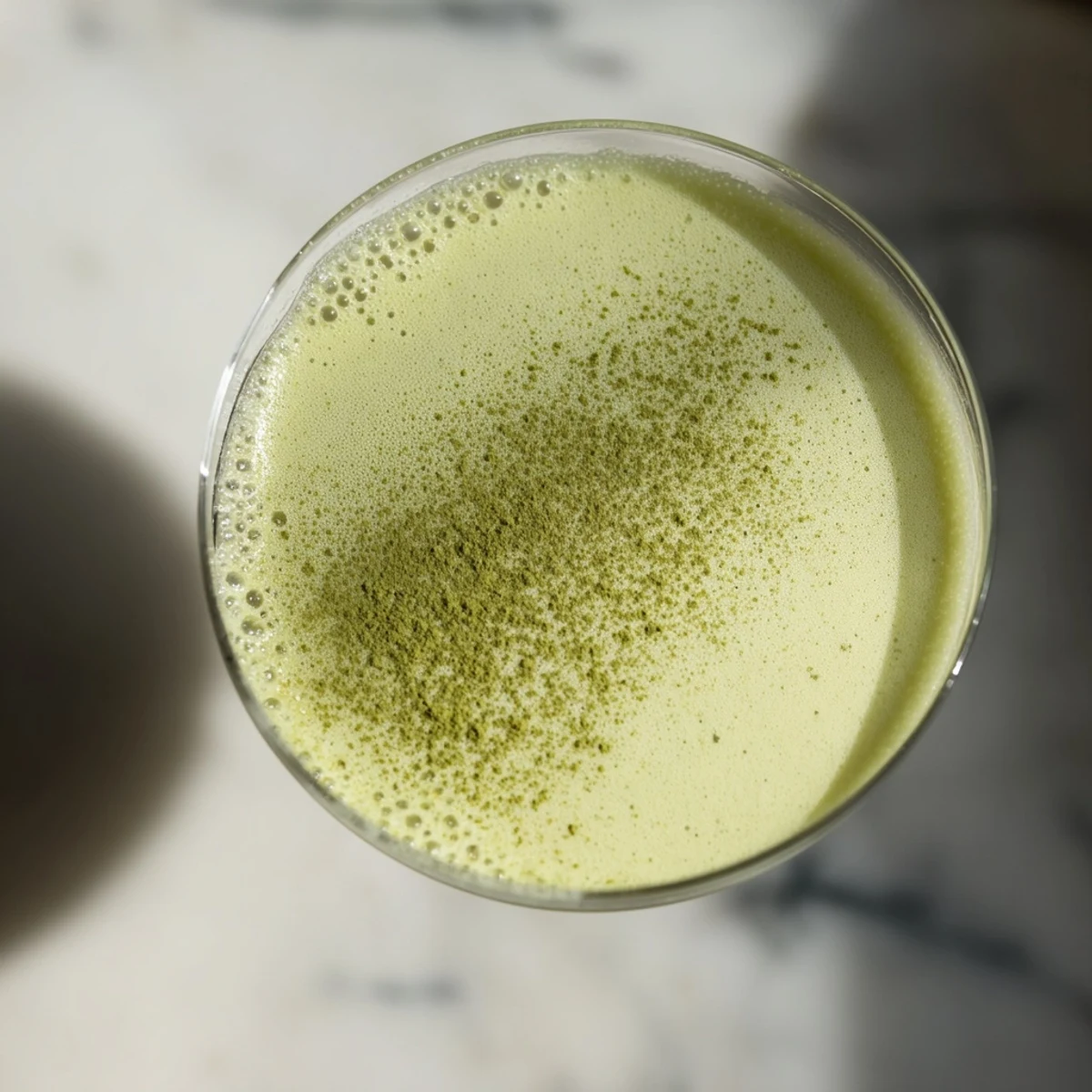 The vibrant green Matcha Martini Cocktail rests beside white chocolate shavings, with a silver shaker and jigger nearby.