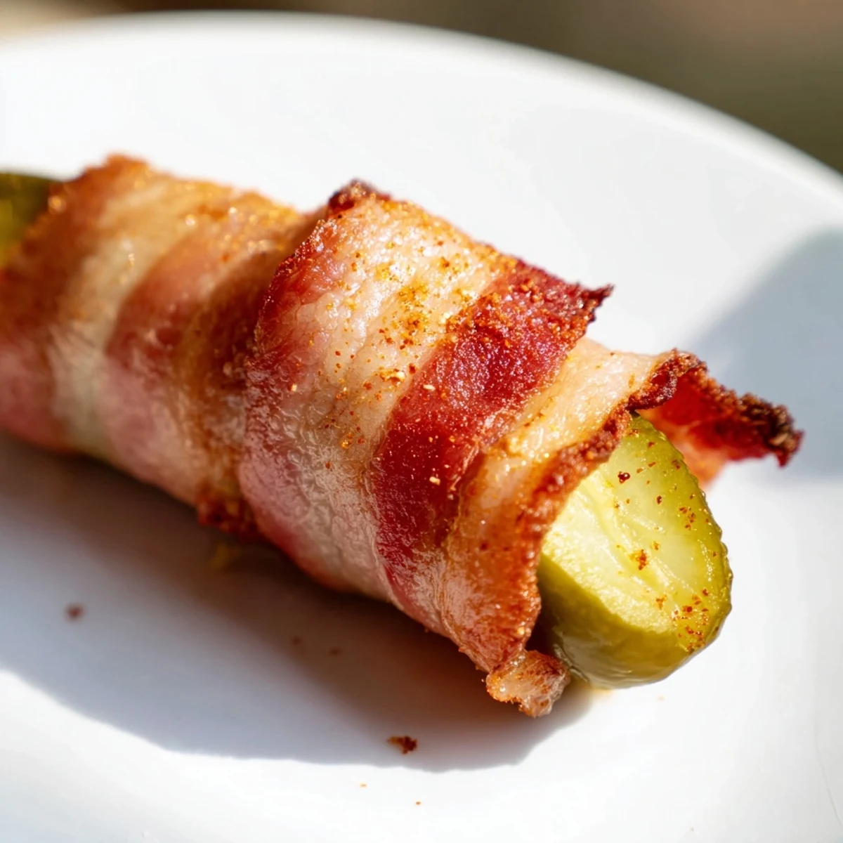 Crisp Bacon-Wrapped Pickles with golden edges, presented on a platter for easy game day snacking.