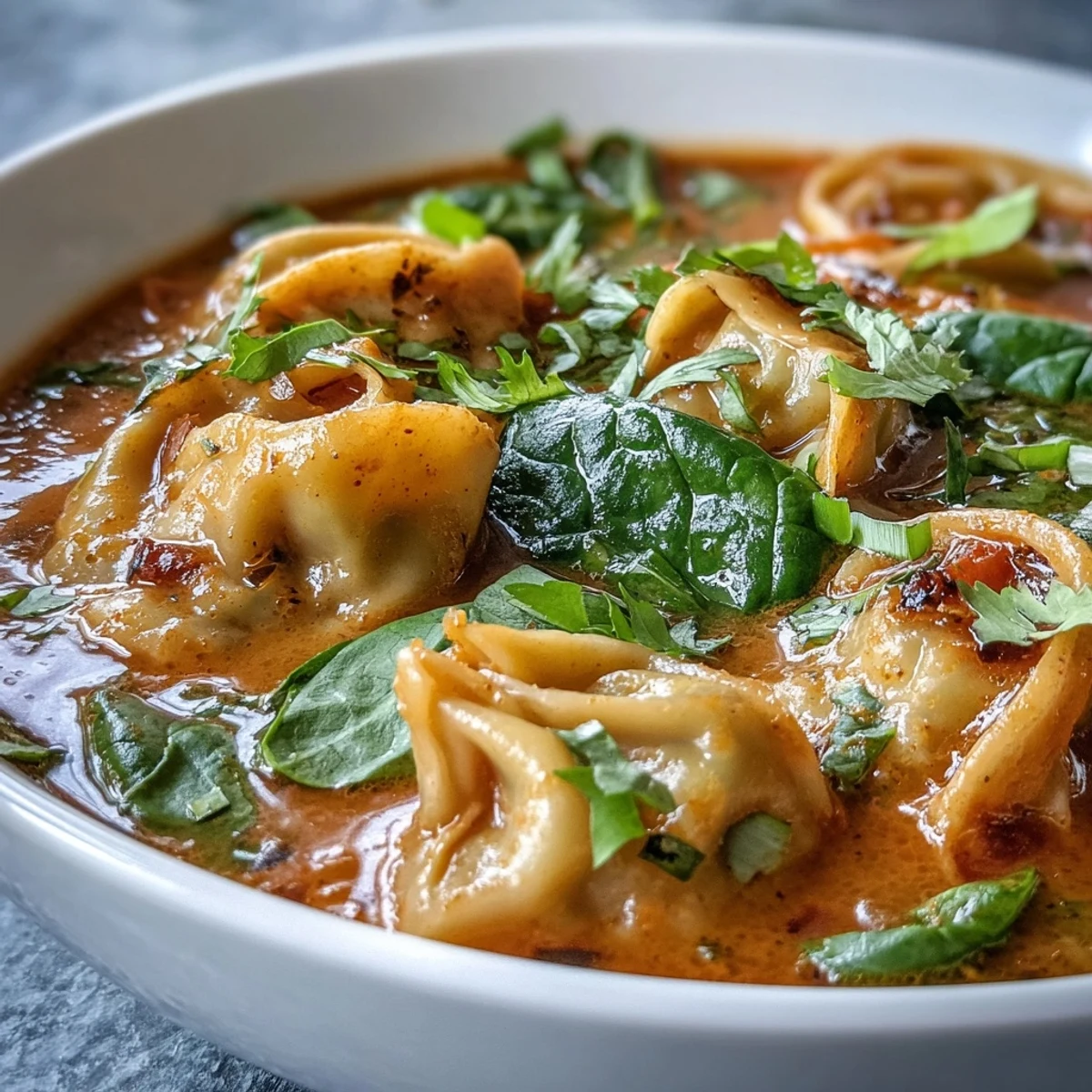 Comforting bowl of Red Curry Wonton Soup, perfect with a squeeze of lime.