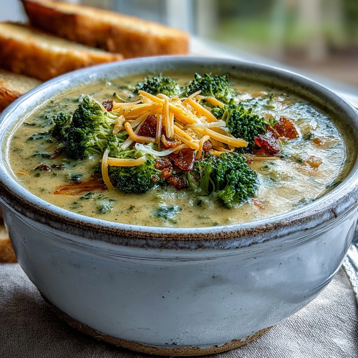 Golden roasted broccoli florets and grated sharp cheddar cheese rest in a creamy white bowl, ready for Roasted Broccoli Cheddar Soup.