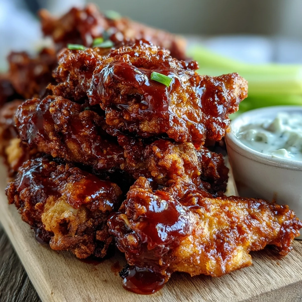 Crispy Fried Chicken Wings with Thai sweet chili glaze and lime wedges, arranged on a white platter for serving.