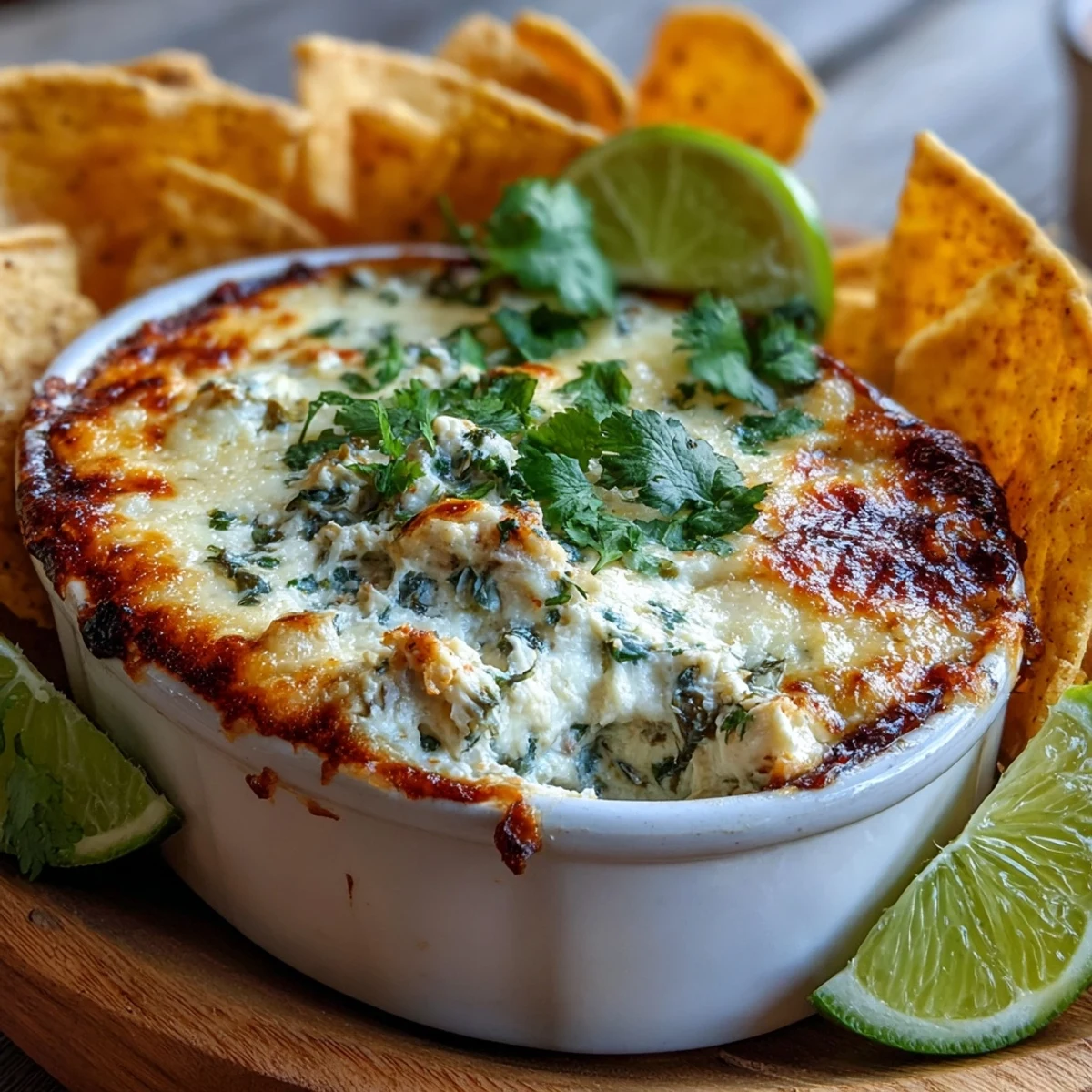 A close-up of Cilantro and Lime Chicken With Scoops dip, showing creamy texture and vibrant cilantro topping.  