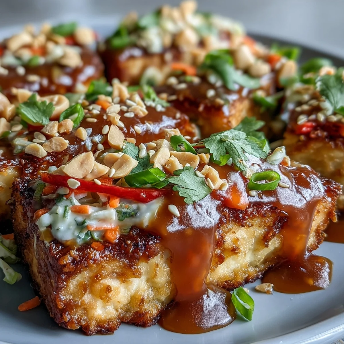 Freshly prepared Peanut Tofu Power Bowl features edamame, sliced carrots, and bell peppers over grains, garnished with sesame seeds and chopped peanuts.
