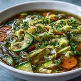 Steaming, light Spring Detox Cabbage Soup, perfect for a healthy springtime meal.