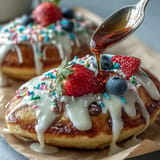 Vibrantly colored Easter Egg Pancakes, lightly glazes, perfect for a delightful springtime family breakfast.