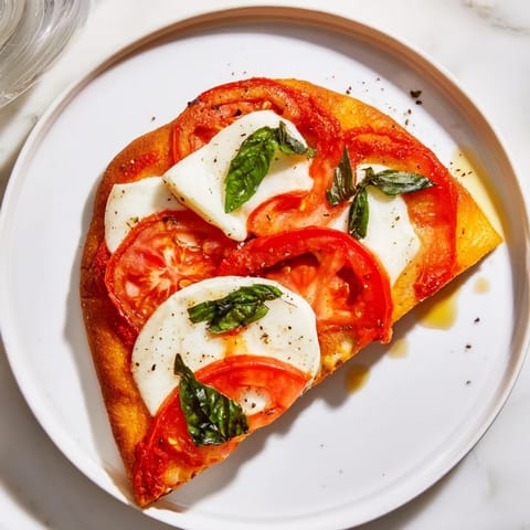 Golden-crusted Quick Margherita Naan Pizza, featuring gooey cheese and fragrant basil on a naan base.