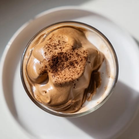 A beautiful, layered Brown Sugar Dalgona Latte showcases whipped coffee with a caramel sweetness, over ice.