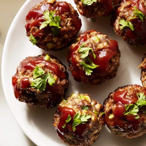 Golden-brown mini meatloaf bites, glistening with maple-mustard glaze, ready to serve and enjoy.