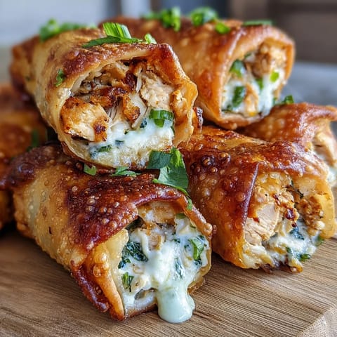 Crispy Mini Chicken Chimis with Jalapeño Cream Cheese are arranged on a wooden board, garnished with fresh cilantro and lime wedges.