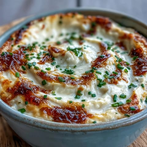 A creamy baked smoked Gouda and onion dip, bubbling in a dish, paired with colorful fresh vegetable crudités for party snacking.