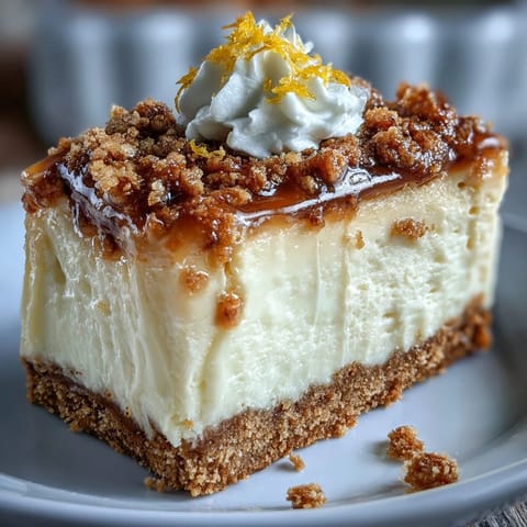 Vibrant limoncello cheesecake bars with graham cracker crust, topped with fresh lemon zest and a dusting of powdered sugar.