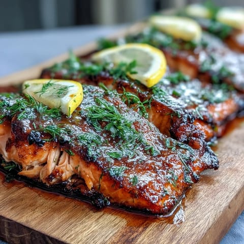 Cedar Plank Salmon with Lemon Dill, a smoky grilled salmon infused with fresh herbs and citrus zest.