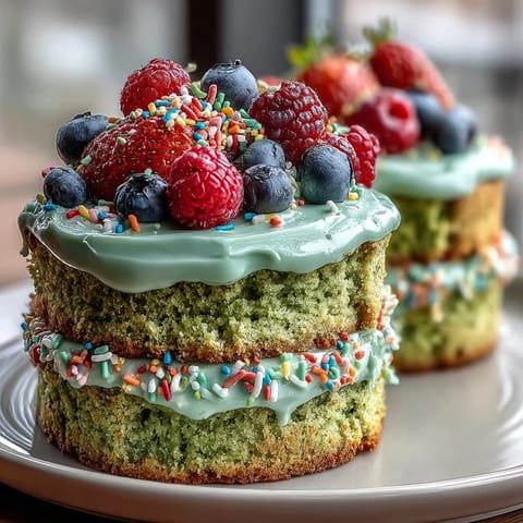 Smash Cake Style Mini Matcha Birthday Cake for Brunch, vibrant green layers with creamy vanilla frosting, perfect for festive celebrations and brunch gatherings.