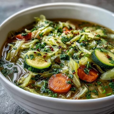 Hearty Spring Detox Cabbage Soup bowl with vibrant ginger and lemon garnishes.