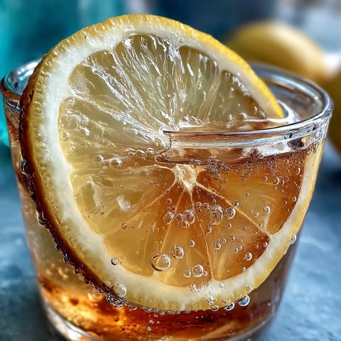 Sparkling Fermented Lemonade photo with bubbly condensation, refreshing served over ice.