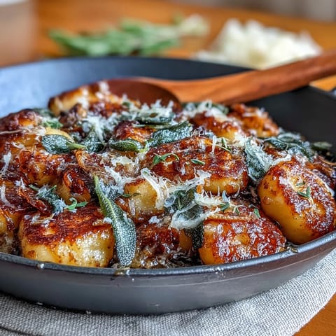 Plated brown butter sage gnocchi dish, a savory, nutty, and herbaceous Italian delight.