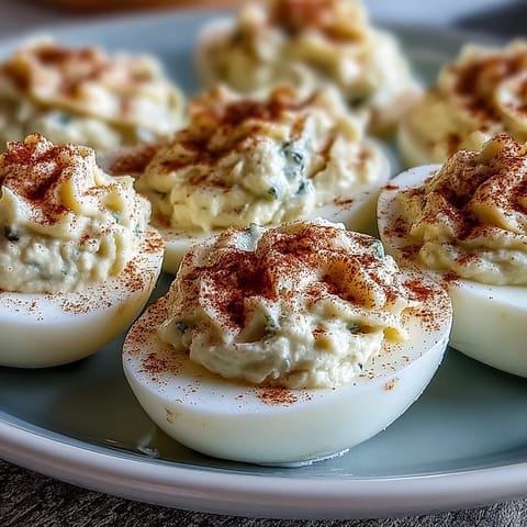 Creamy sweet pickle relish deviled eggs garnished with paprika, perfect for parties.