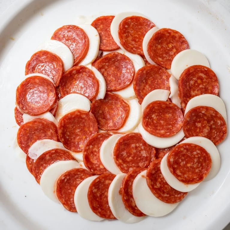 Overlapping circles of pepperoni create a dragon scale pattern over melty cheese in this Dragon Scale.