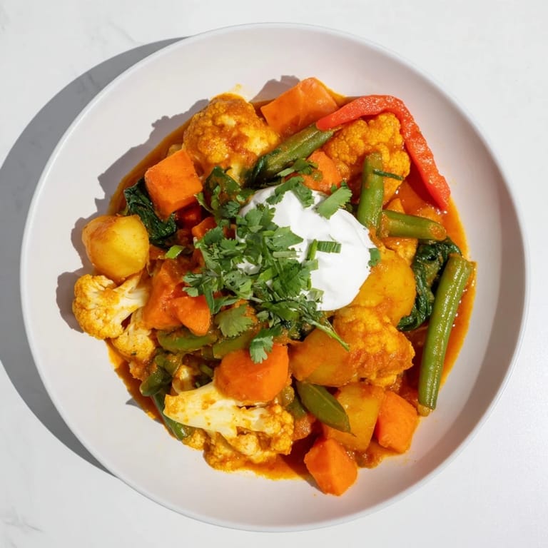 Enjoy a steaming bowl of Waste-Free Vegetarian Curry, served hot with fluffy rice and fresh cilantro.