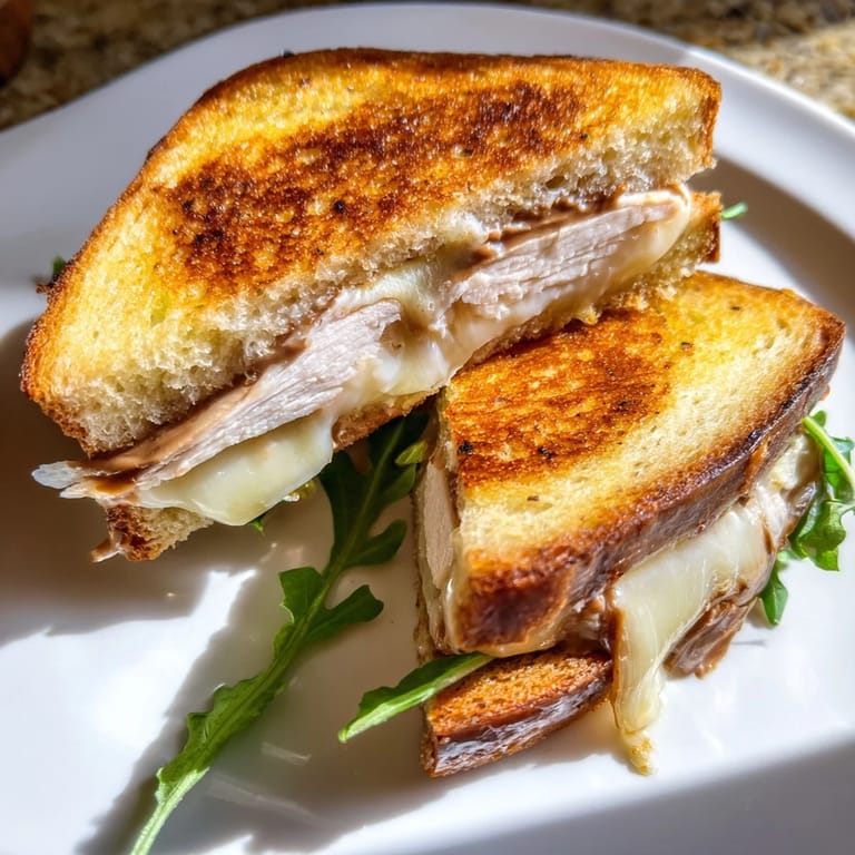 The gooey brie and Nutella with chicken inside this grilled cheese make a delicious lunch.